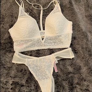 PINK velvet flower bra and thong set